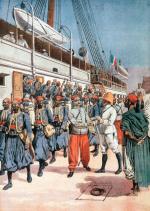 Wyładunek francuskich wojsk kolonialnych w Maroku, ilustracja z „Le Petit Journal”, kwiecień 1911 r. 