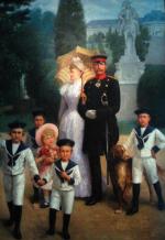 Cesarz Wilhelm II z żoną i dziećmi ubranymi po marynarsku  