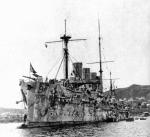Uszkodzony rosyjski krążownik „Rossija” po starciu z Japończykami pod Ulsan, 14 sierpnia 1904 r.