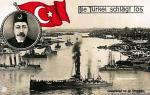 Flota turecka kotwicząca w zatoce Złoty Róg w Stambule, niemiecka karta  pocztowa, 1914 r.