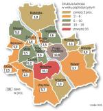 W których warszawskich dzielnicach jest najwięcej seniorów. Najstarszą dzielnicą jest Mokotów. Osoby w wieku poprodukcyjnym stanowią tam ponad 16 proc. wszystkich mieszkańców. 10 proc. mieszkańców stanowią też emeryci w Śródmieściu, a 9 proc. na Woli i Bielanach.  Najmłodsza jest Wesoła, gdzie osoby w wieku poprodukcyjnym to niecały 1 proc. wszystkich mieszkańców. Ok. 1 proc. stanowią emeryci w Rembertowie, Wilanowie i na Białołęce. Struktura ludności według ekonomicznych grup wiekowych nie zmienia się. Statystycznie starzeją się dzielnice centralne, a coraz więcej młodych osób mieszka w nowych dzielnicach ościennych. 