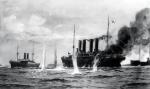 Niemiecki krążownik pomocniczy „Kaiser  Wilhelm der Grosse” ostrzeliwany przez brytyjski krążownik „Highflyer” 26 lipca 1914 r.  
