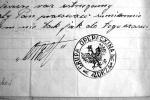 Pieczęć oddziału i podpis Jana Sałapatka – pod ostrzeżeniem skierowanym do uciążliwego dla ludności działacza komunistycznego 