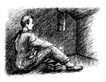 Samotny więzień w celi. Autoportret po latach. 