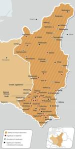 Mapa wschodnich ziem Rzeczypospolitej Polskiej, jakie w wyniku porozumienia Hitlera ze Stalinem  zostały przyłączone do Związku Sowieckiego, z zaznaczonymi miejscowościami, w których bolszewiccy okupanci więzili obywateli RP. W legendzie zaznaczono rodzaje zbrodni NKWD. Mapę opracowała Ewa Siemaszko