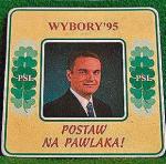 Waldemar Pawlak w 1995 r. zachęcał wyborców nawet  z podkładek do piwa