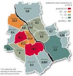 Najwięcej dłużników niepłacących czynszów w lokalach komunalnych mieszka na Woli i na Mokotowie. Najmniej jest ich  w Wilanowie, na Ursynowie, Bemowie, w Wesołej, na Białołęce  i w Rembertowie. Ale tam jest też mniej miejskich czynszówek. 