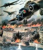 Włoskie bombowce atakują Maltę, czerwiec 1940 r., rys. z epoki