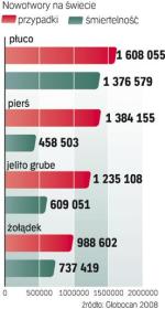 Świat chory na raka. To dane za 2008 rok. W Polsce, według IARC, na raka zachorowało wówczas ok. 141 tys. osób. Zmarło 93 tys. pacjentów. W Europie najczęstsze są nowotwory: jelita grubego, piersi i prostaty. 