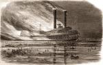 „Sultana” płonie na rzece Missisipi, 27 kwietnia 1865 r., rycina z „The Harper's Weekly” 