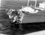 Zniszczony dziób statku pasażerskiego „Stockholm” po zderzeniu z „Andreą Dorią”  