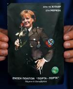 „Od Hitlera do Merkel”  – taką paralelę historyczną sugerują ulotki  i plakaty greckich demonstran-tów 