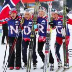 Złota Norwegia. Od lewej: Heidi Weng, Therese Johaug, Kristin Stoermer Steira i Marit Bjoergen