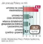 Na tzw. umowach śmieciowych pracuje margines zatrudnionych.  Z danych Ministerstwa Pracy wynika, że jest to ok. 700 tys. osób. Według wyliczeń „Rz” 600 tys. Zaledwie 3,7 proc. wszystkich pracujących. 