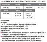 Przykładowy rozkład dyżurów w tygodniu