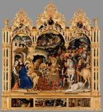 „Adoracja Trzech Króli”  Gentile da Fabriano. Sokolnik (Strozzi) – tuż za trzecim z Królów
