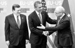 Jose Manuel Barroso, Barack Obama, Herman Van Rompuy podczas szczytu UE-USA w Brukseli, 26 marca 2014 r. 
