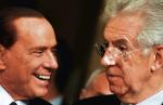 Brutusie...? Odchodzący Silvio Berluscioni gawędzi ze swoim następcą Mario Montim, listopad 2011 r.