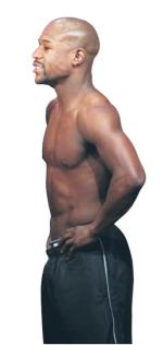 Floyd Mayweather junior. 38 lat, urodzony w Grand Rapids (USA). 47 zawodowych walk,  26 zwycięstw przez nokaut, 0 porażek. 173 cm wzrostu