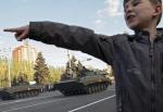 Rosyjskie czołgi na próbie parady zwycięstwa w Doniecku 