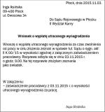 Wzór wniosku o wypłatę utraconego wynagrodzenia za czas zwolnienia od pracy  w celu złożenia zeznań w sprawie karnej  przed sądem 