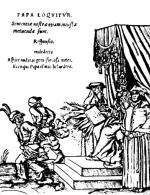 Drzeworyt Lucasa Cranacha (1545), zamówiony przez samego dra Marcina Lutra: chłopi niemieccy grożą papieżowi, że  jeśli nie przestanie się na nich srożyć, zademonstrują mu, ściągając pludry, swe „piękne widoki”, czyli – jak chce ówczesna łacina  – „belwedery”