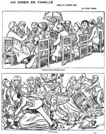 Wszyscy znamy niedogodności obiadów rodzinnych, podczas których ktoś podejmie temat Smoleńska czy Bolka...  Ale tym razem  to najsłynniejszy paryski karykaturzysta końca XIX wieku, Caran d'Ache, z komentarzem do sporów o Dreyfusa