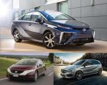 Auta już jeżdżące na wodór: Toyota Mirai (u góry), Honda Clarity (z lewej), Mercedes B (z prawej)