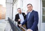 Prezydent Andrzej Duda z dziennikarzami „Rzeczpospolitej” Michałem Szułdrzyńskim (z lewej) i Andrzejem Gajcym