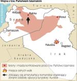 Pod kontrolą tzw. Państwa Islamskiego znajdują się nadal ogromne obszary Syrii i Iraku zamieszkane przez 4–5 mln ludzi. Spora część tego terytorium to pozbawiona strategicznego znaczenia pustynia. Największe miasta w posiadaniu ISIS to syryjska Rakka, stolica dżihadystów, oraz Mosul na północy Iraku.