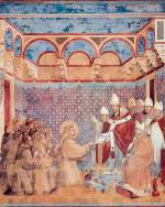 Innocenty III zatwierdza regułę franciszkańską (fresk Giotta z końca XIII w.)