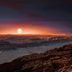 Po jasnej stronie planety Proxima Centauri wisi nieruchomo na niebie. 