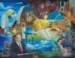 Isłam Karimow w roli ojca narodu (mural, autor nieznany). Jest kwitnący uriuk, pierś karmiąca i odrzutowce: torturowanych zabrakło.