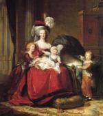 Maria Antonina z dziećmi. Ludwik XVII siedzi na kolanach matki.