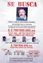 List gończy wystawiony za Pablem Escobarem i innymi członkami kartelu z Medellin.