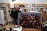 Wolfgang Beltracchi w swoim studio z namalowanym przez niego „La Horde