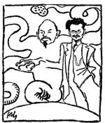 Karykatura Kazimierza Sichulskiego redakcja podpisała: „Lenin i Trockij. CZERWONY WAMPIR” 
