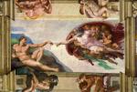 Bóg, kosmos i dusza ludzka – trójkąt, na którym opiera się chrześcijańska sztuka Zachodu.  Na zdjęciu: „Stworzenie Adama” – fresk Michała Anioła w kaplicy Sykstyńskiej.