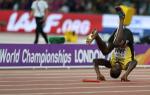 Usain Bolt  tak zakończył udział w mistrzostwach świata.  W sztafecie 4x100 m doznał kontuzji i nie dotarł  do mety. Był to jego ostatni bieg  w karierze. 