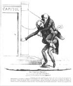 Karykatura przedstawiająca Martina Van Burena na plecach prezydenta Andrew Jacksona.