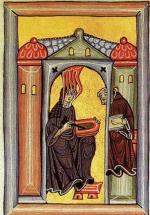 Wizja św. Hildegardy i Volmara   Miniatura z kodeksu Rupertsberger z Liber Scivias 