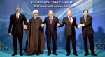 Prezydenci Azerbejdżanu, Iranu, Kazachstanu, Rosji i Turkmenistanu po podpisaniu konwencji o Morzu Kaspijskim.