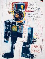 ≥Jean-Michel Basquiat, „Paradoks czarnego policjanta”,  1981, akryl, olej i spray na desce 
