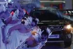 Motoryzacja za pieniądze z Chin.  Tancerki podczas prezentacji jednego  z modeli (Emgrand X7) składanych w montowni aut chińskiej marki Geely w pobliżu Żodzina, 50 km od Mińska. Wrzesień 2018 r.