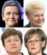 Margrethe Vestager, duńska komisarz [1], Dalia Grybauskaitė, prezydent Litwy [2], Kristalina Georgiewa, Bułgarka z Banku Światowego [3], Mairead McGuinness, irlandzka europosłanka [4] 
