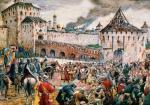Polskie chorągwie witane przez bojarów przed bramami Kremla 9 października 1610 r., trzy miesiące po zwycięskiej bitwie pod Kłuszynem 
