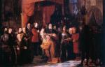 „Carowie Szujscy wprowadzeni przez Żółkiewskiego na sejm warszawski przed Zygmunta III” (29 października 1611 r., sala senatu Zamku Królewskiego), obraz Jana Matejki z 1853 r.  