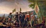 12 października 1492 r. Krzysztof Kolumb wraz ze swymi ludźmi dopłynął do wyspy, którą nazwał San Salvador (obraz Johna Vanderlyna) 