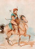 „Lisowczyk konno z łukiem i obuszkiem”,  akwarela Juliusza Kossaka z 1860 r.
