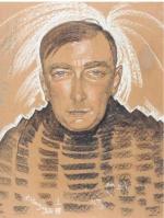 Portret Karola Szymanowskiego namalowany przez Witkacego z dopiskiem z boku: rektor fafuła, 1931 r.